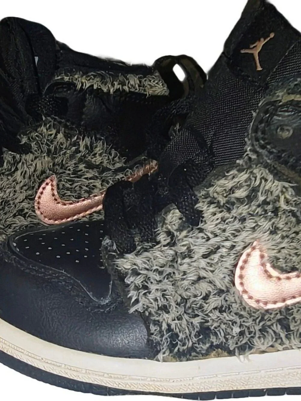 Nike Air Jordan Toddler Shoes 7C Black Leather Fuzzy Fabric